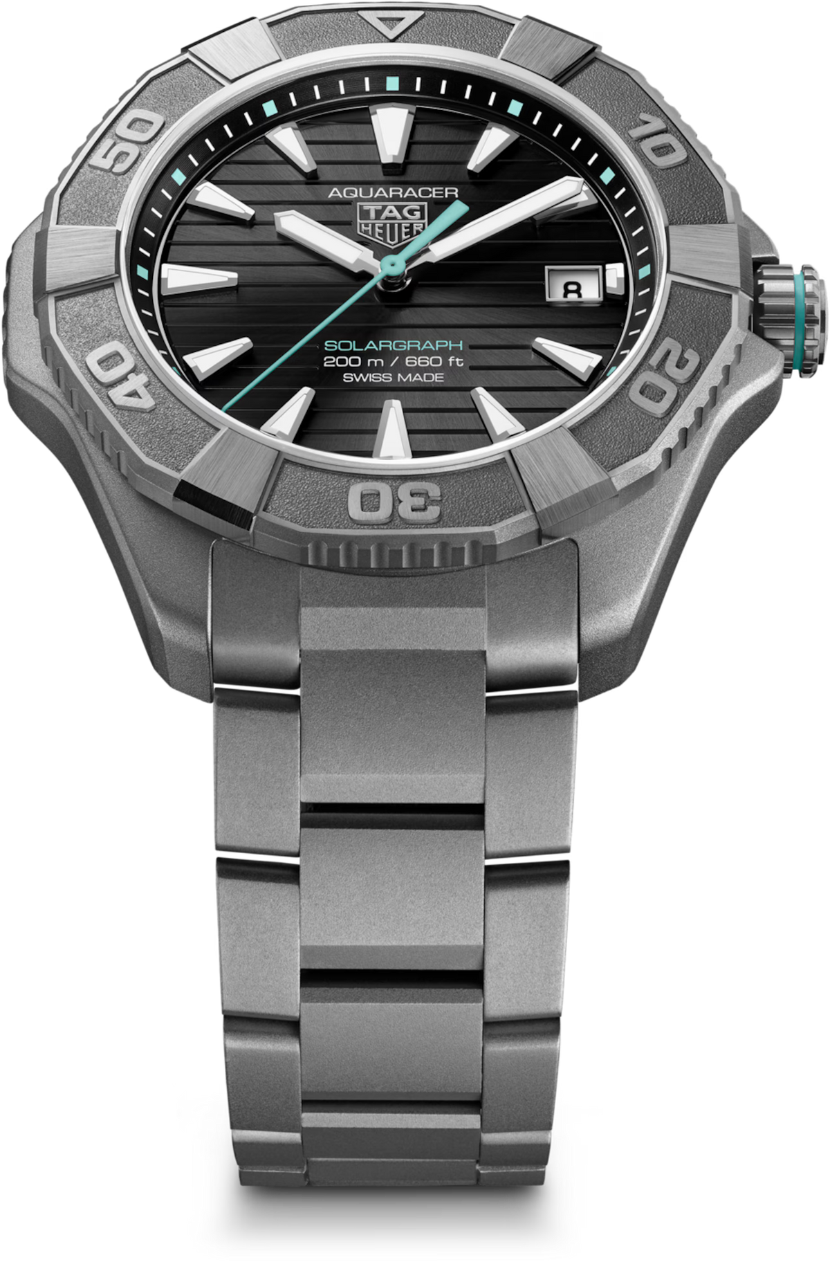 TAG Heuer Aquaracer 40mm Solargraph Black Sunray brushed Dial Silver Titanium Watch