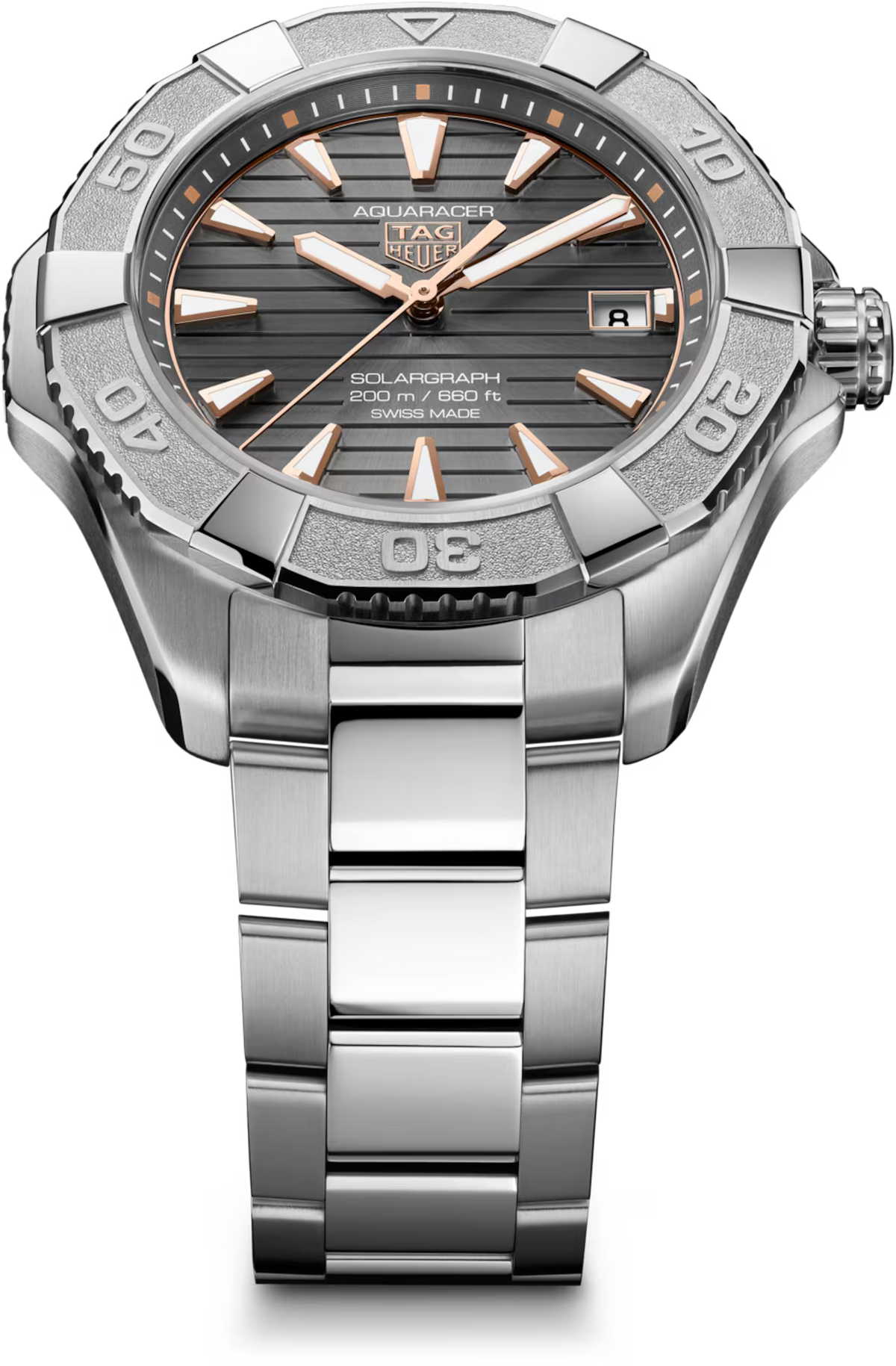 TAG Heuer Aquaracer 40mm Solargraph Grey Sunray brushed Dial Silver Titanium Watch