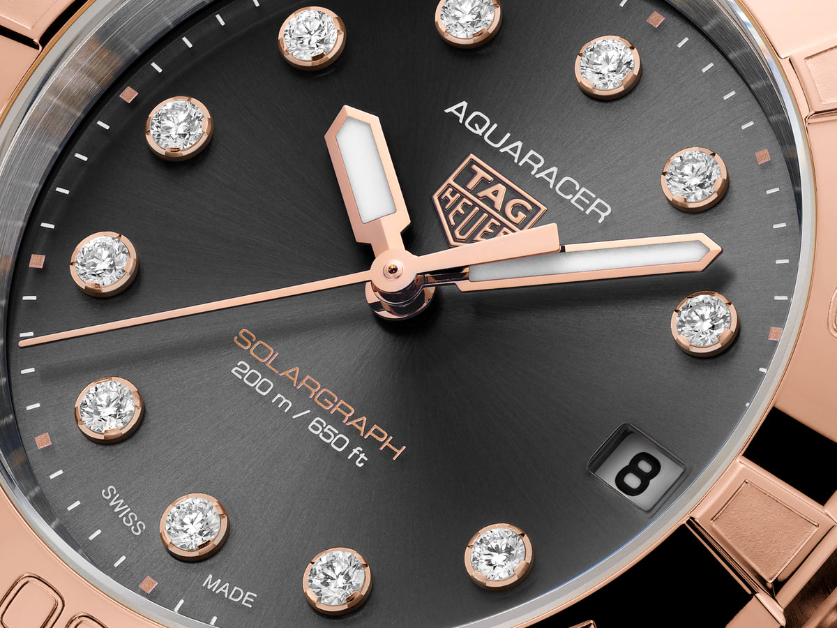 TAG Heuer Aquaracer 34mm Solargraph Black Sunray brushed Dial Silver & gold Steel plated Watch