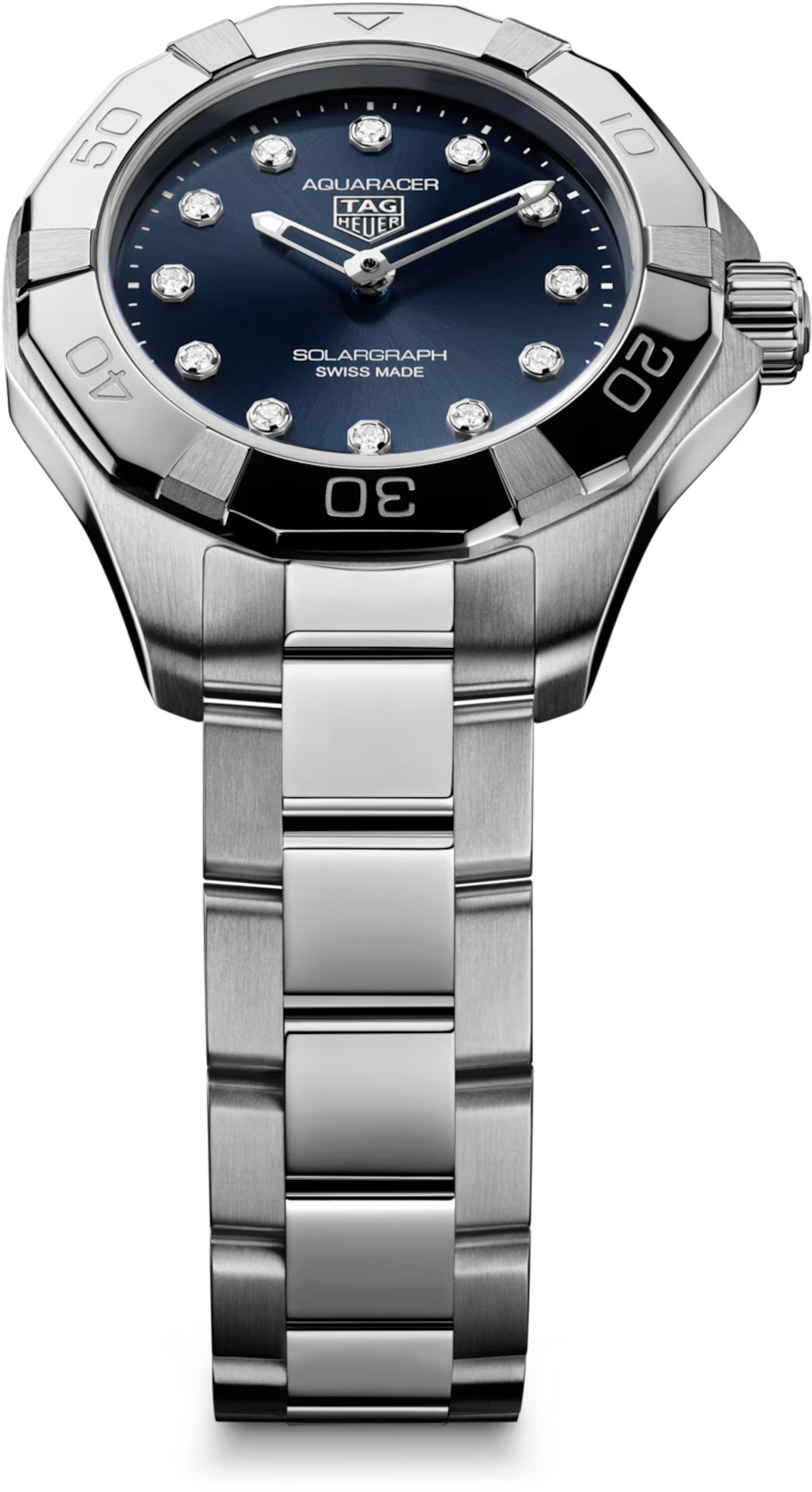 TAG Heuer Aquaracer 28mm Solargraph Blue Sunray brushed Dial Silver Steel Watch