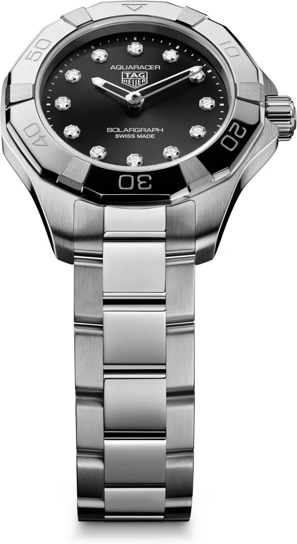 TAG Heuer Aquaracer 28mm Solargraph Black Sunray brushed Dial Silver Steel Watch