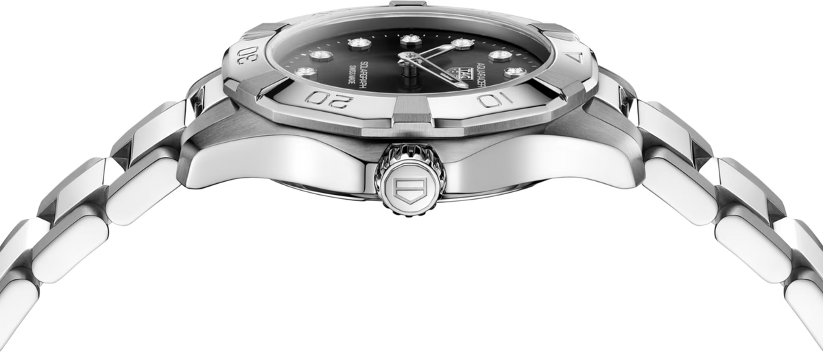 TAG Heuer Aquaracer 28mm Solargraph Black Sunray brushed Dial Silver Steel Watch