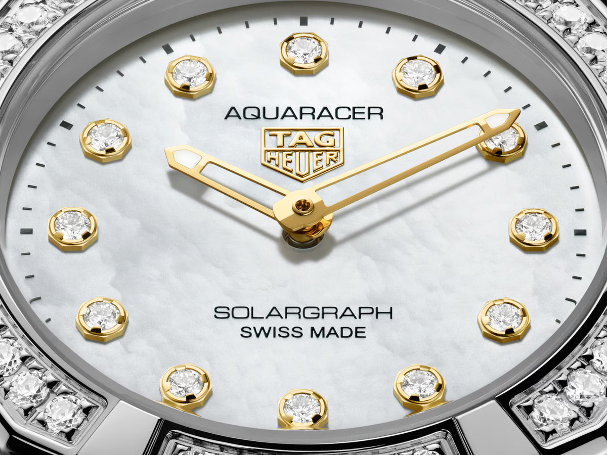 TAG Heuer Aquaracer 28mm Solargraph White Applied Dial Silver Steel Watch