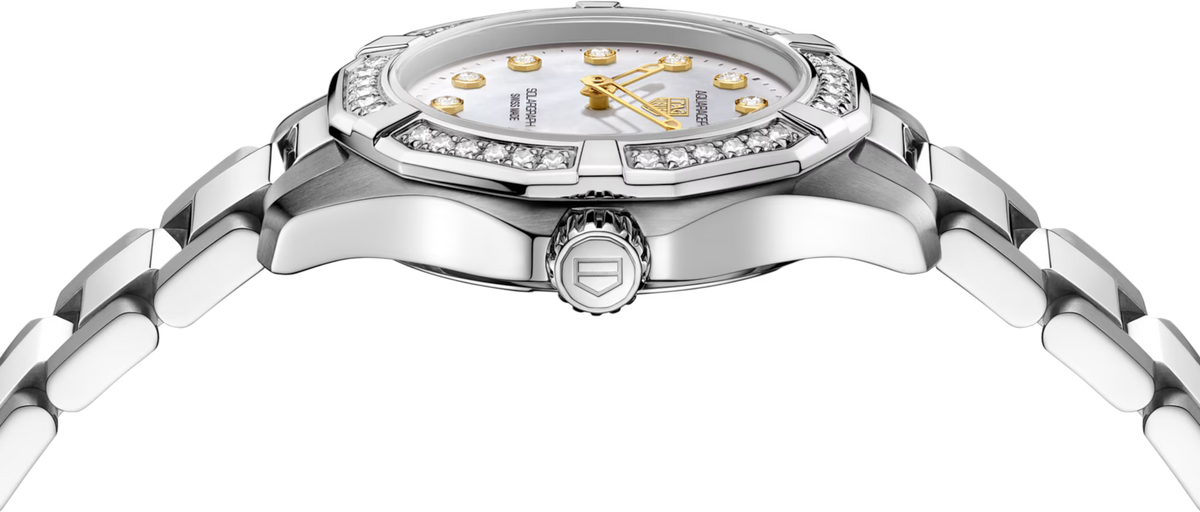 TAG Heuer Aquaracer 28mm Solargraph White Applied Dial Silver Steel Watch