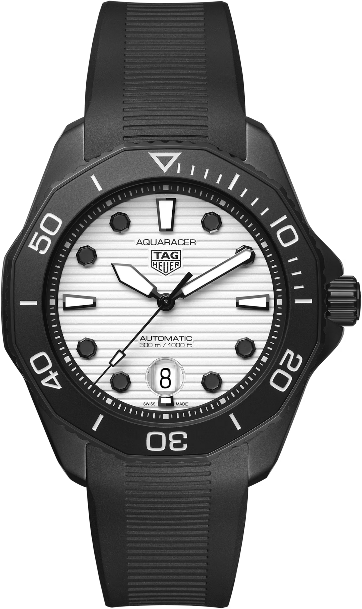 TAG Heuer Aquaracer 43mm Automatic White Dial Black Rubber Watch