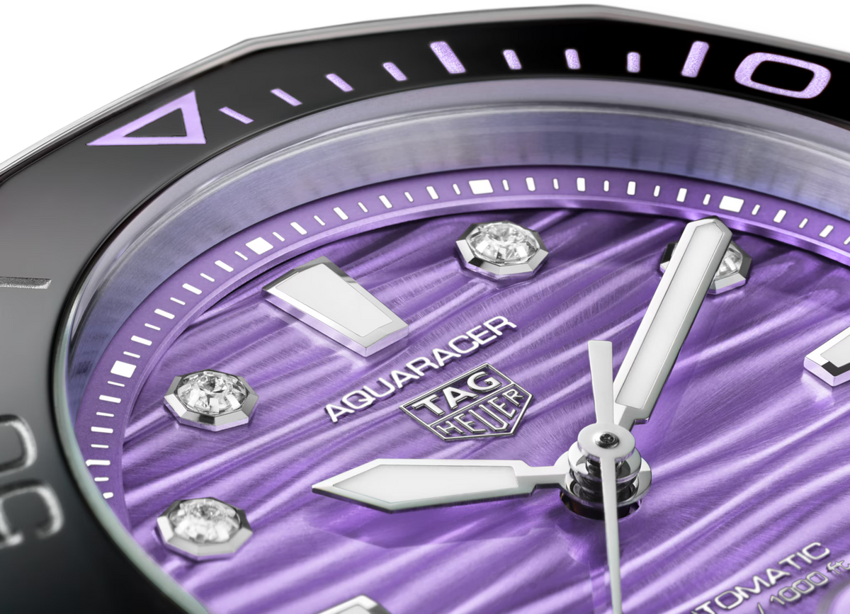 TAG Heuer Aquaracer 36mm Automatic Purple Lacquered Dial Silver Steel Watch