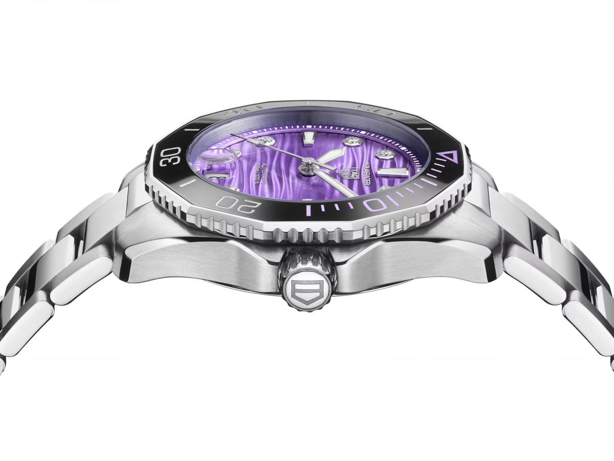 TAG Heuer Aquaracer 36mm Automatic Purple Lacquered Dial Silver Steel Watch