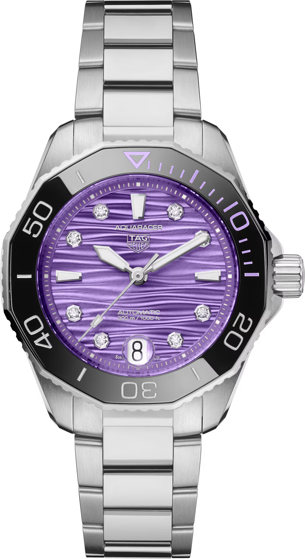 TAG Heuer Aquaracer 36mm Automatic Purple Lacquered Dial Silver Steel Watch