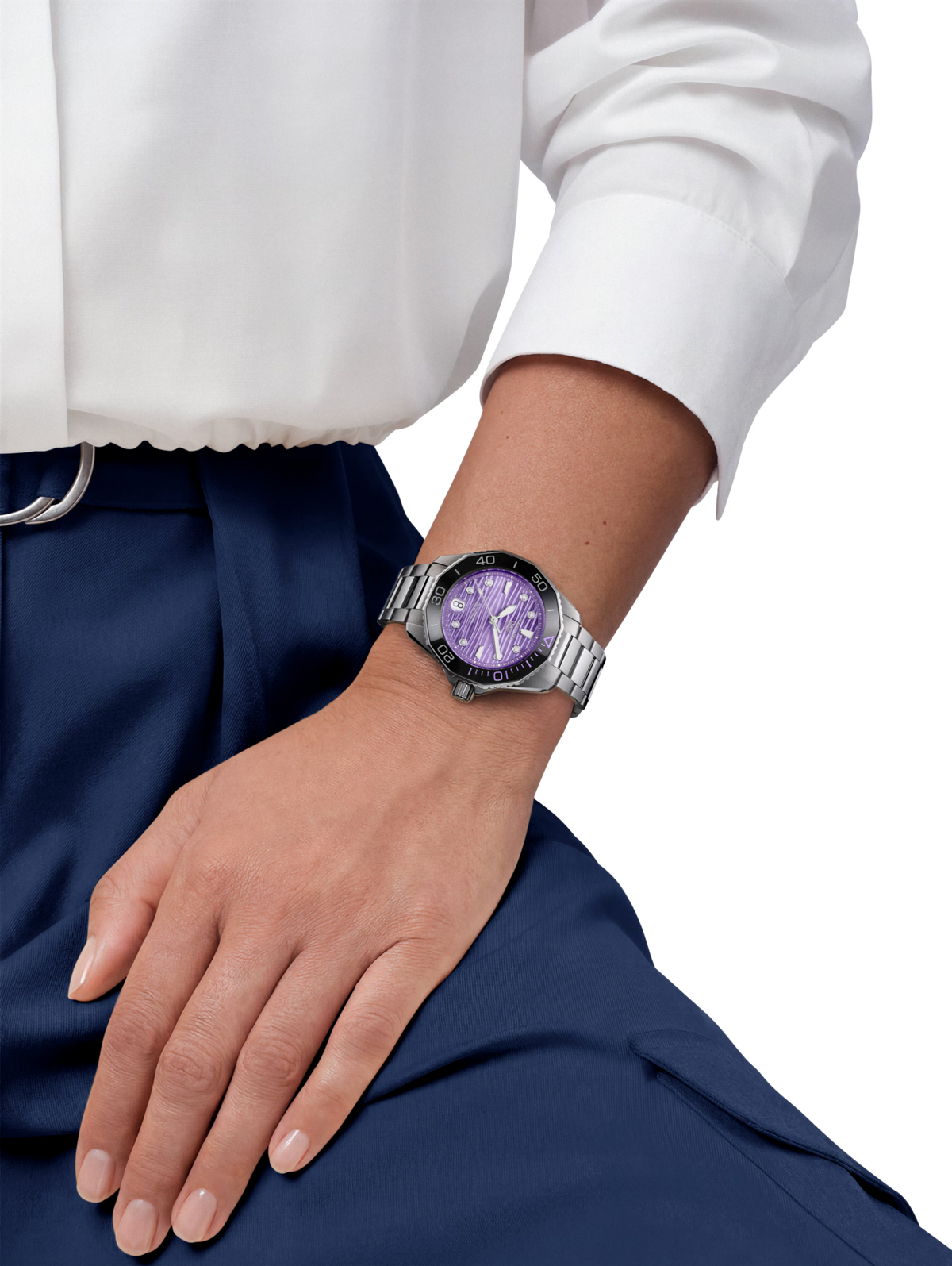TAG Heuer Aquaracer 36mm Automatic Purple Lacquered Dial Silver Steel Watch