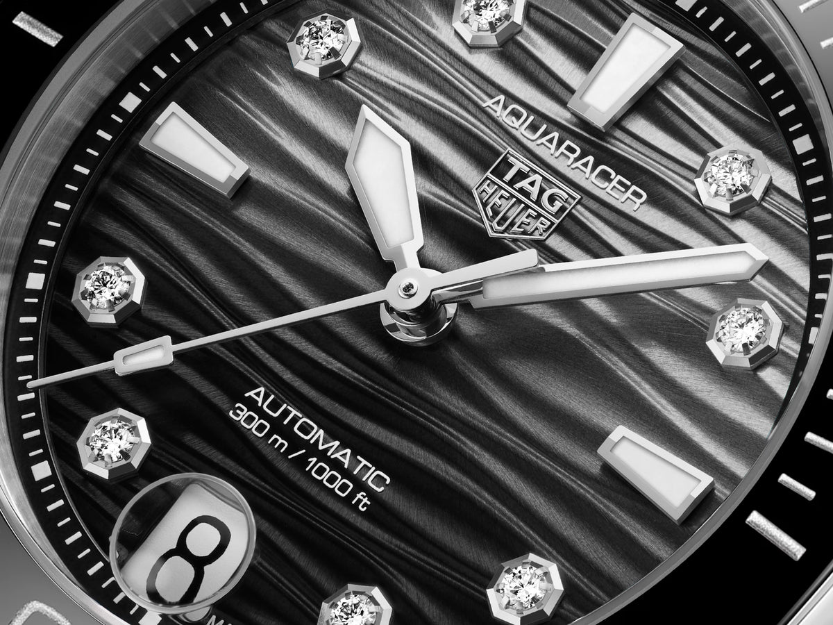 TAG Heuer Aquaracer 36mm Automatic Black & Grey Lacquered Dial Silver Steel Watch