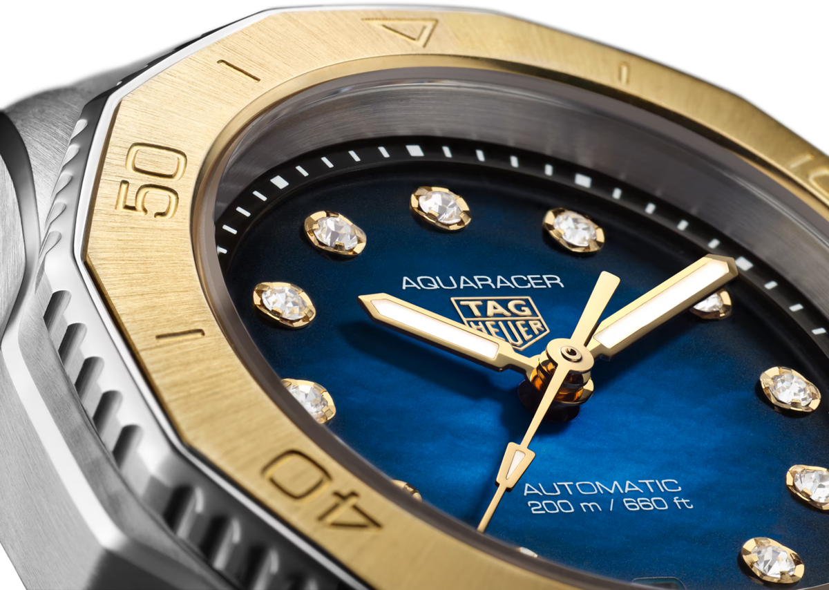 TAG Heuer Aquaracer 30mm Automatic Blue & White Smokey Dial Silver Steel Watch