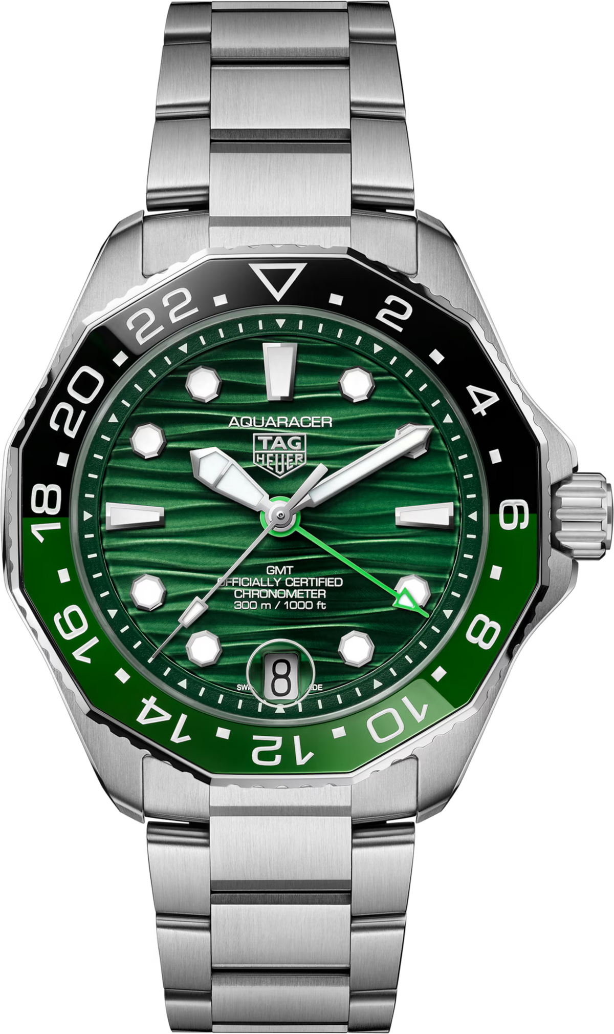 TAG Heuer Aquaracer 42mm Automatic Green Sunray brushed Dial Silver Steel Watch