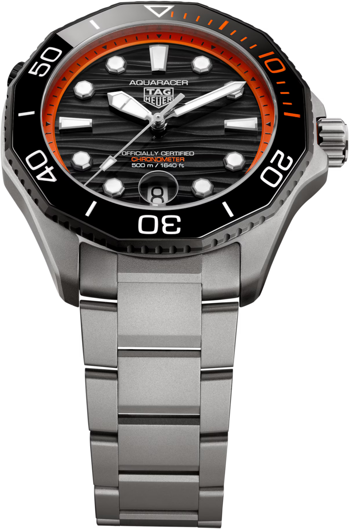 TAG Heuer Aquaracer 42mm Automatic Black & Orange Lacquered Dial Silver Titanium Watch