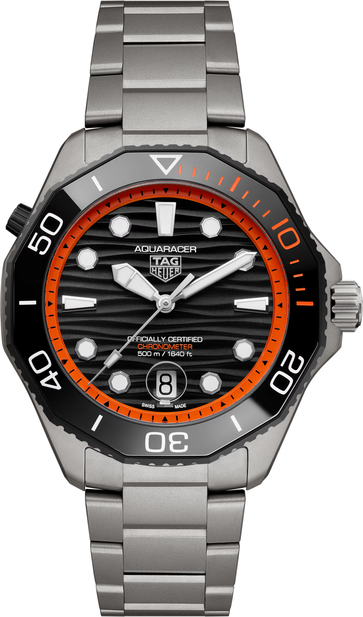 TAG Heuer Aquaracer 42mm Automatic Black & Orange Lacquered Dial Silver Titanium Watch