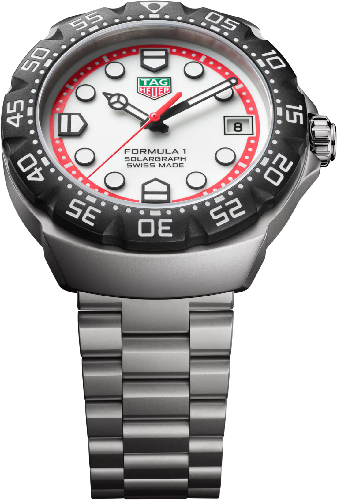 TAG Heuer Formula 1 38mm Solargraph White Opalin Applied Dial Silver Steel Watch