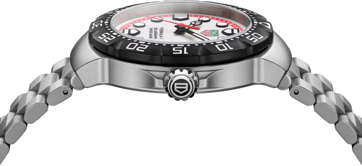 TAG Heuer Formula 1 38mm Solargraph White Opalin Applied Dial Silver Steel Watch