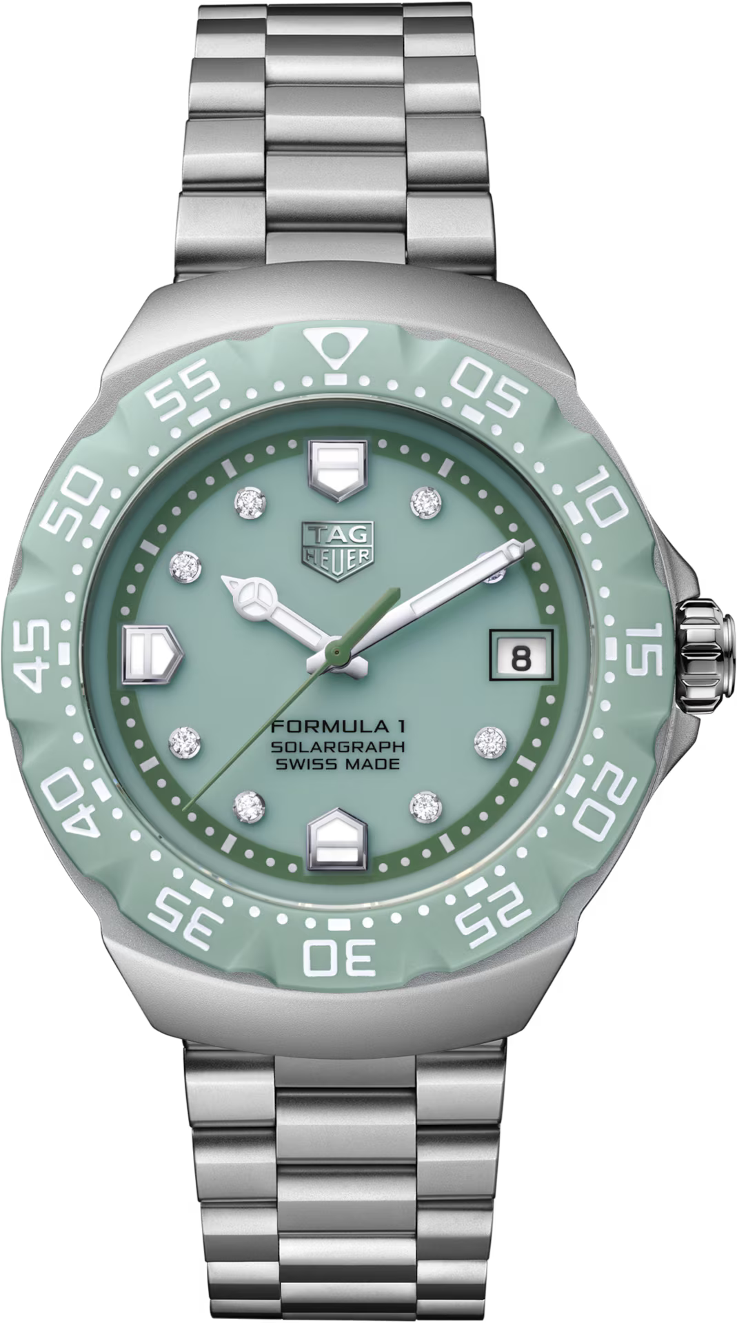 TAG Heuer Formula 1 38mm Solargraph Green Opalin Dial Silver Steel Watch