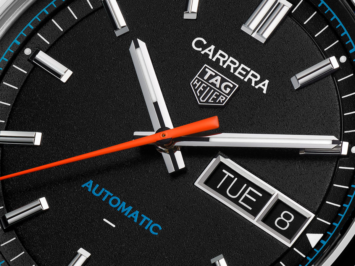 TAG Heuer Carrera 41mm Automatic Black Fine grained Dial Black Leather Watch