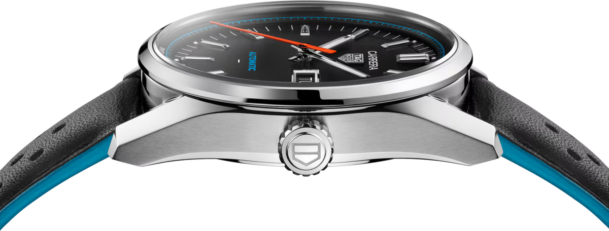 TAG Heuer Carrera 41mm Automatic Black Fine grained Dial Black Leather Watch