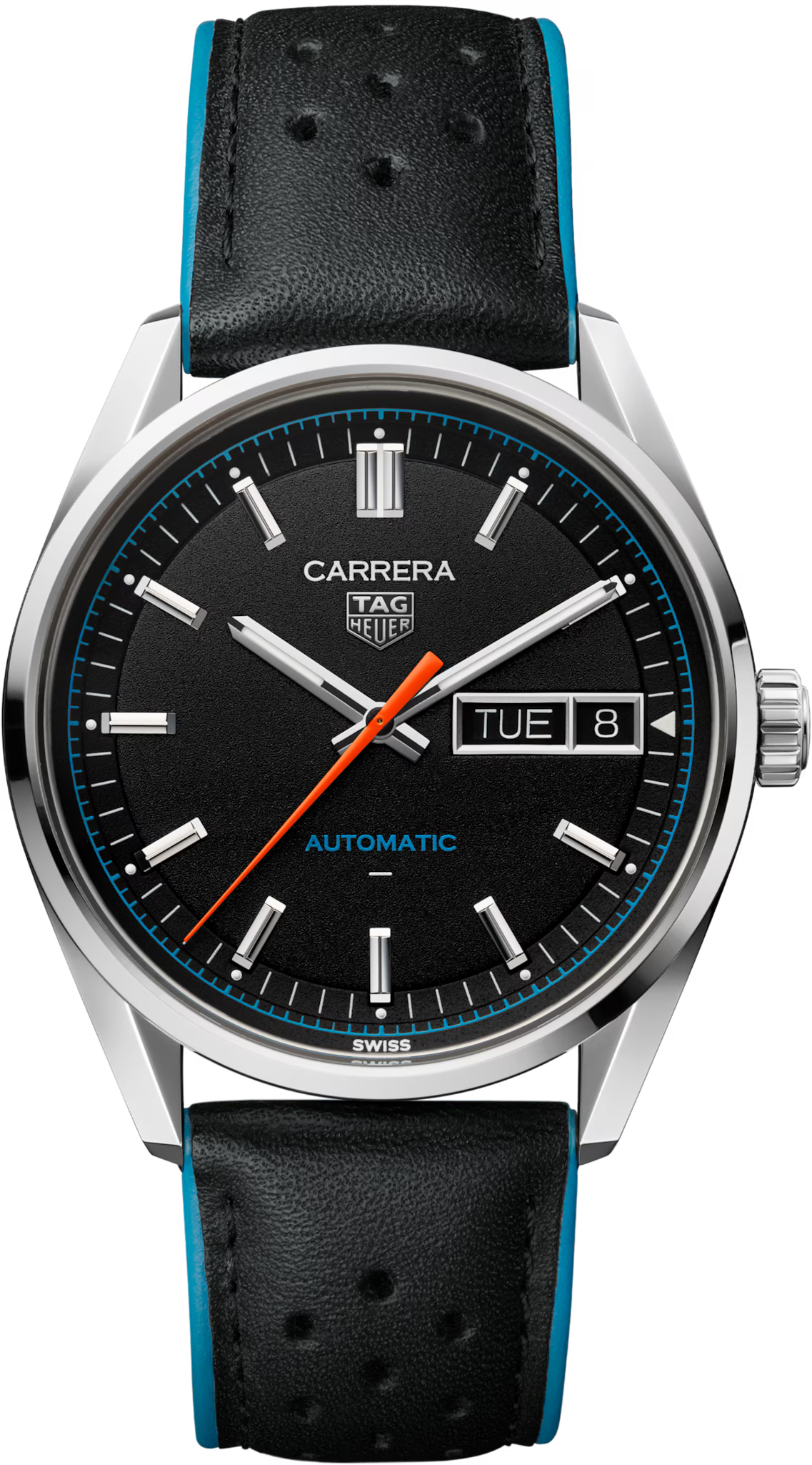 TAG Heuer Carrera 41mm Automatic Black Fine grained Dial Black Leather Watch