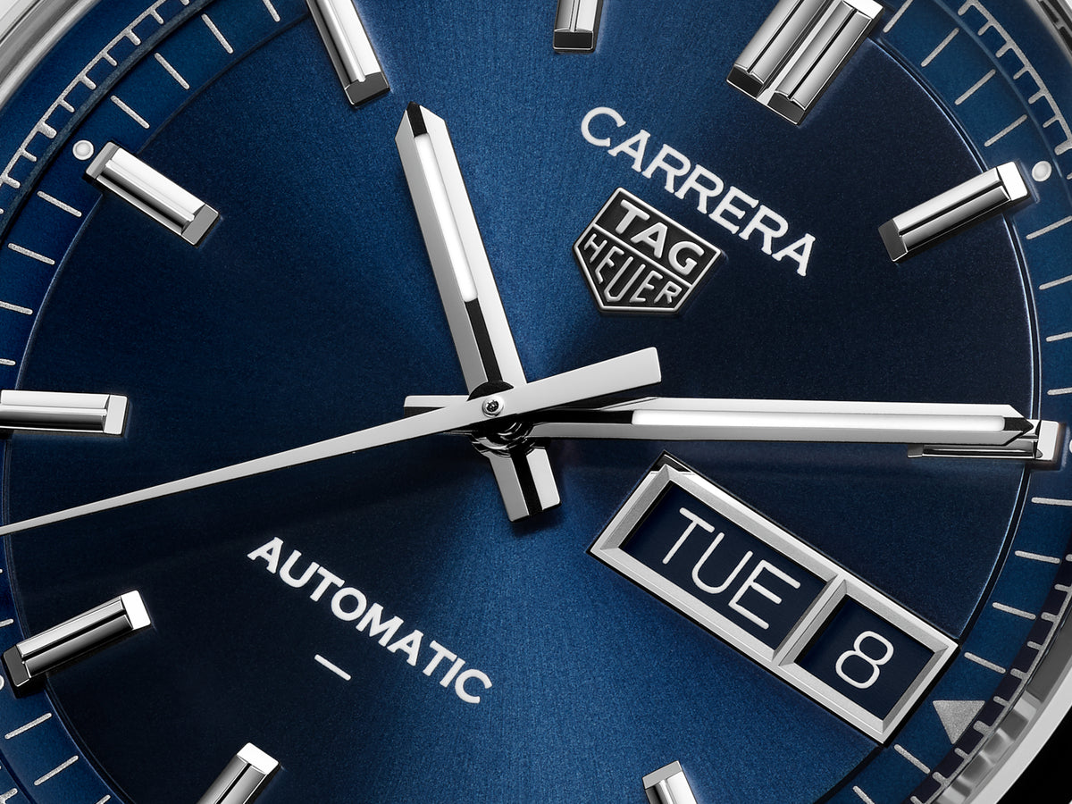 TAG Heuer Carrera 41mm Automatic Blue Sunray brushed Dial Silver Steel Watch