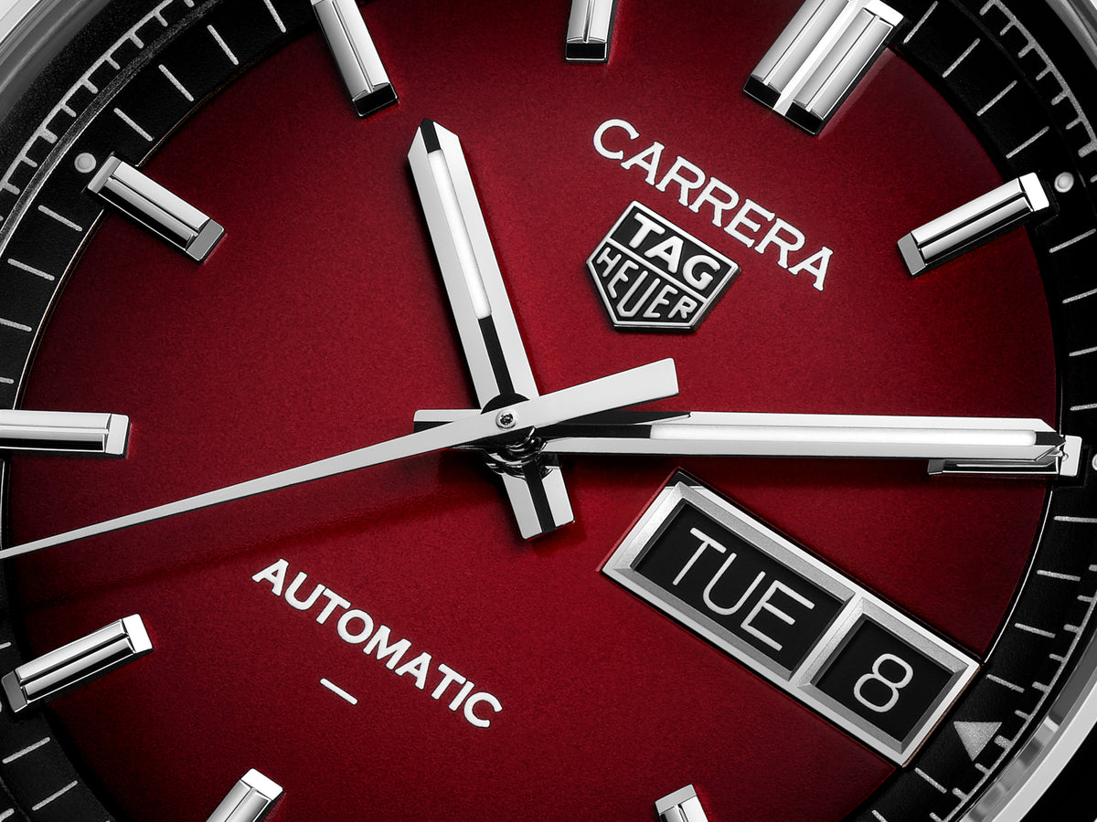 TAG Heuer Carrera 41mm Automatic Black & Red Opalin Dial Silver Steel Watch
