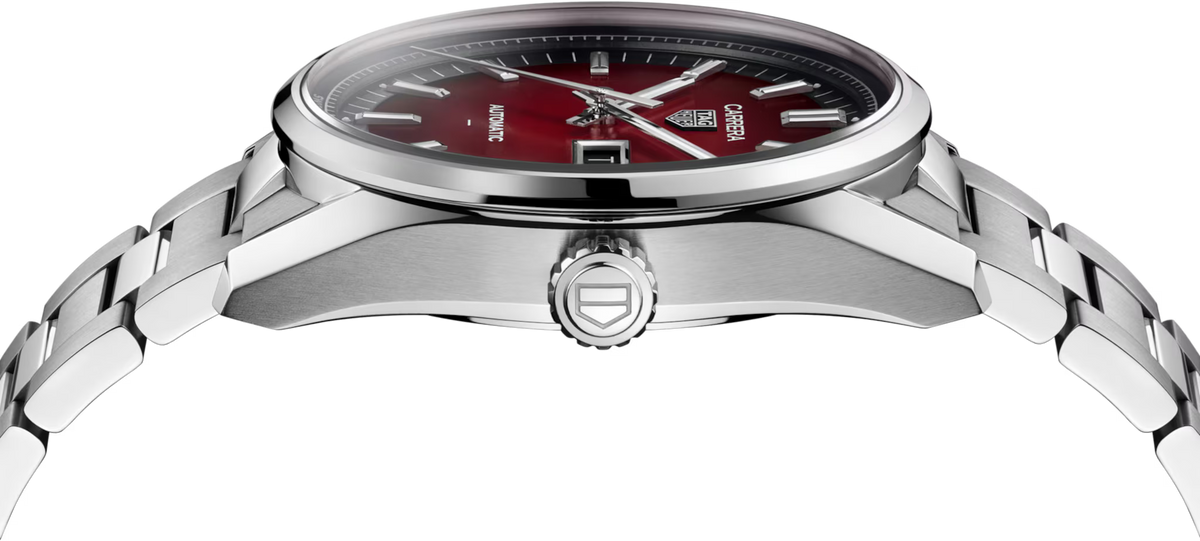 TAG Heuer Carrera 41mm Automatic Black & Red Opalin Dial Silver Steel Watch