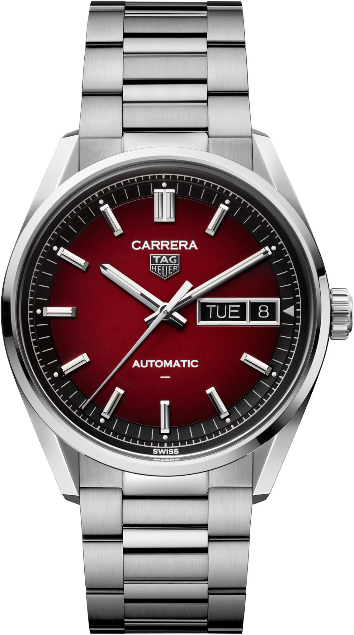 TAG Heuer Carrera 41mm Automatic Black & Red Opalin Dial Silver Steel Watch