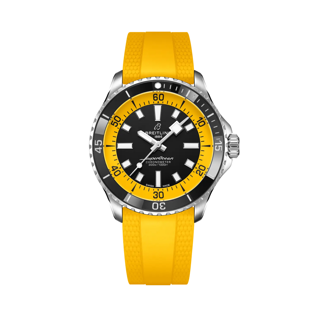 Breitling Superocean 42.0mm Automatic Black Dial Yellow Rubber Strap Watch