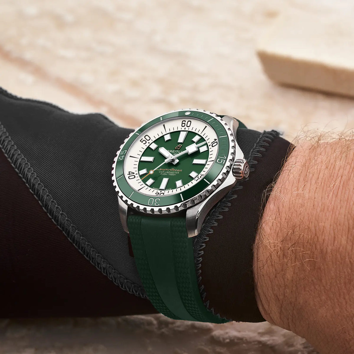 Breitling Superocean 44.0mm Automatic Green Dial Green Rubber Strap Watch