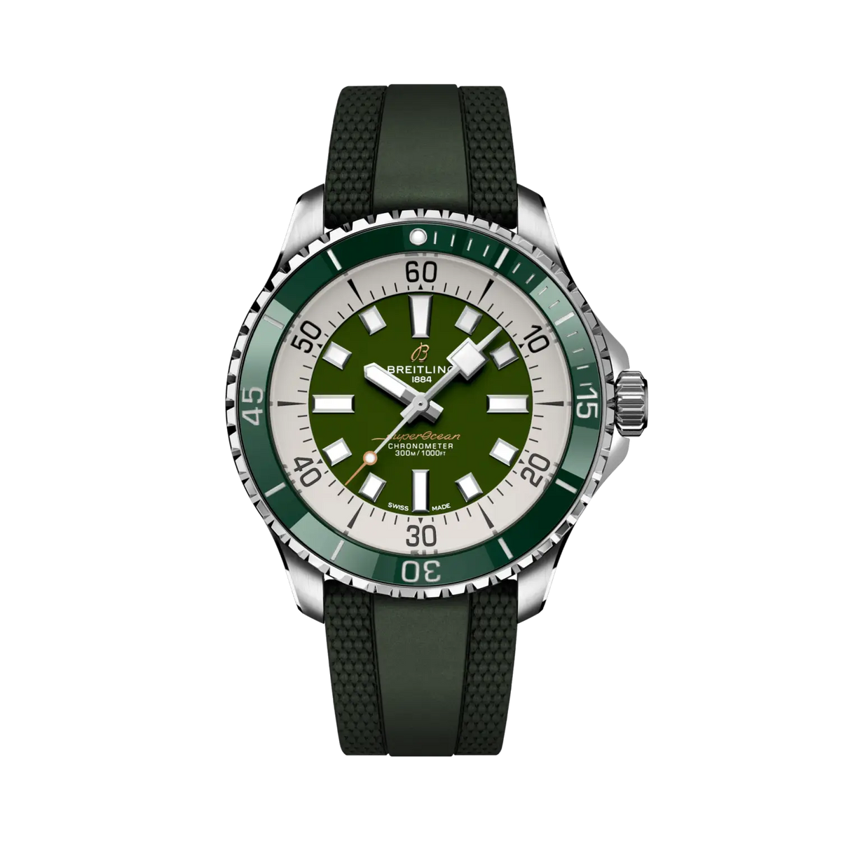 Breitling Superocean 44.0mm Automatic Green Dial Green Rubber Strap Watch