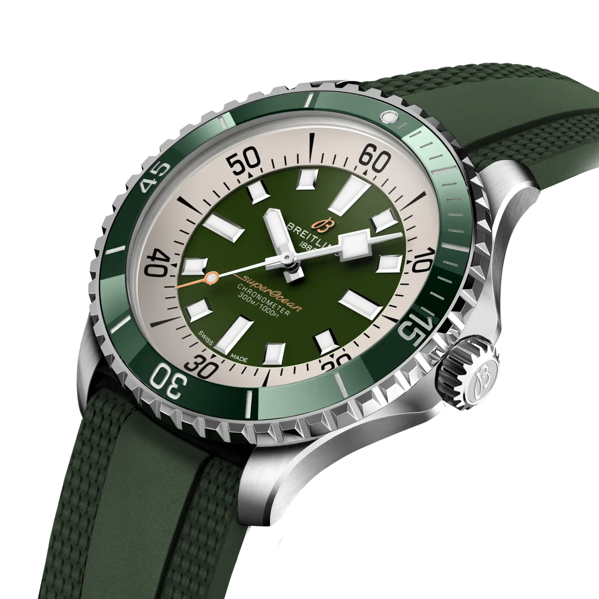 Breitling Superocean 44.0mm Automatic Green Dial Green Rubber Strap Watch