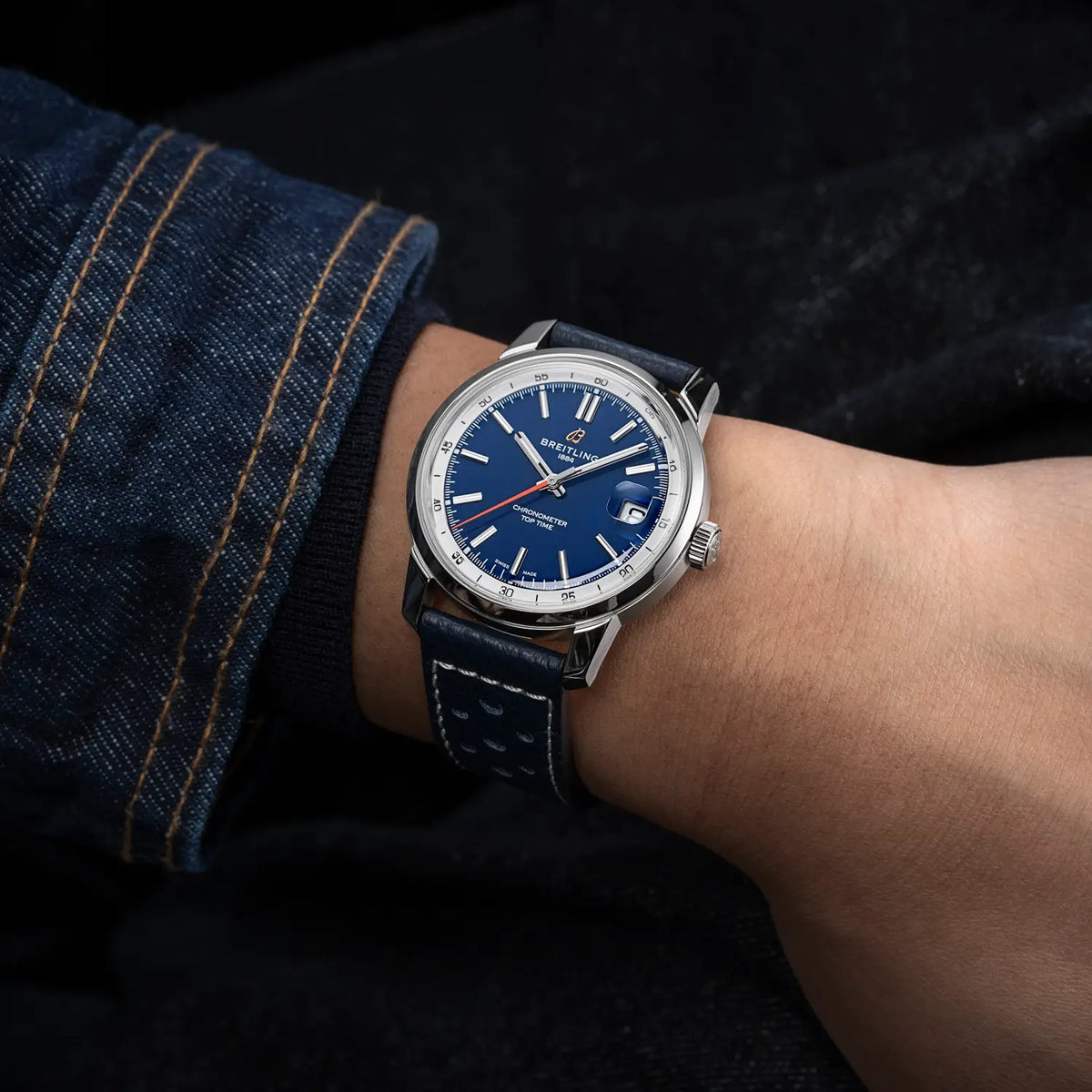 Breitling Top Time 38.0mm Automatic Blue Dial Blue Calfskin leather Watch