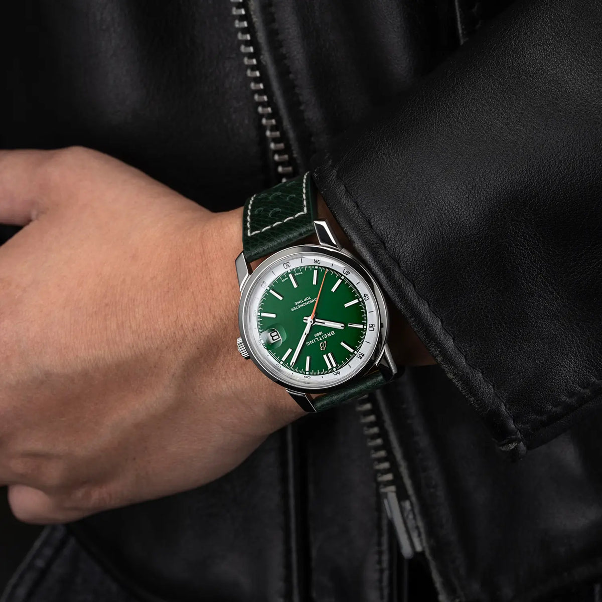 Breitling Top Time 38.0mm Automatic Green Dial Green Calfskin leather Watch