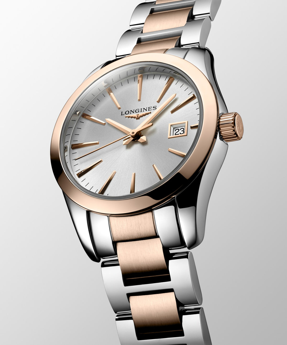 [SIMCHA-OFFICIAL-GALLERY:L2.286.3.72.7:04] Longines Conquest Classic 29.50mm Quartz Sunray silver Dial Red Stainless Steel Bracelet Watch — official gallery view 4