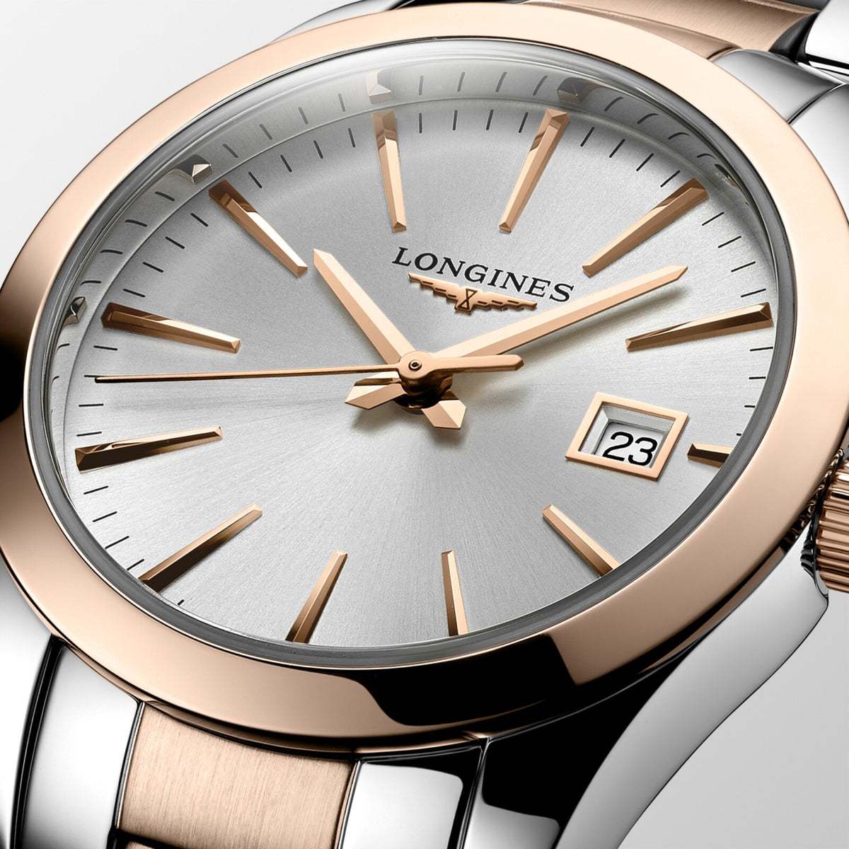 [SIMCHA-OFFICIAL-GALLERY:L2.286.3.72.7:02] Longines Conquest Classic 29.50mm Quartz Sunray silver Dial Red Stainless Steel Bracelet Watch — official gallery view 2