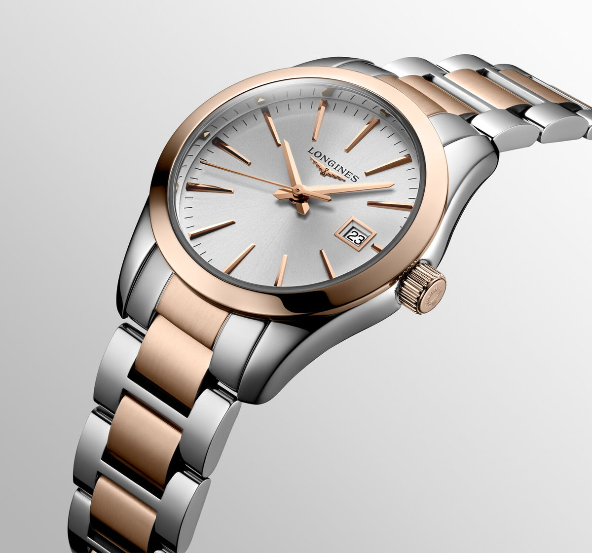 [SIMCHA-OFFICIAL-GALLERY:L2.286.3.72.7:06] Longines Conquest Classic 29.50mm Quartz Sunray silver Dial Red Stainless Steel Bracelet Watch — official gallery view 6