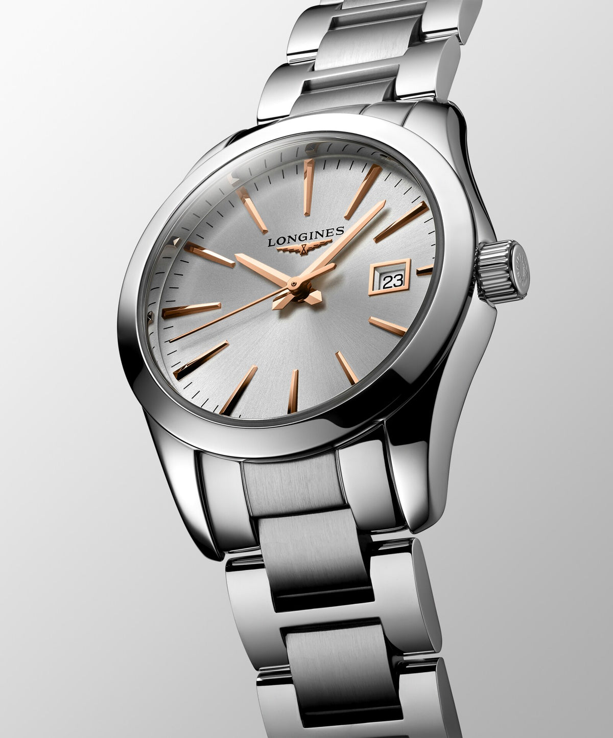 [SIMCHA-OFFICIAL-GALLERY:L2.286.4.72.6:05] Longines Conquest Classic 29.50mm Quartz Sunray silver Dial Stainless Steel Bracelet Watch — official gallery view 5
