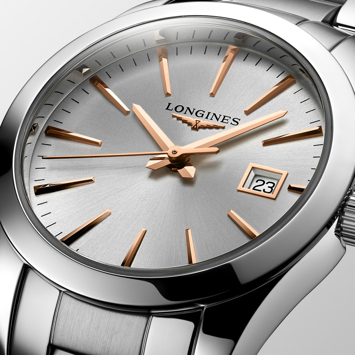 [SIMCHA-OFFICIAL-GALLERY:L2.286.4.72.6:02] Longines Conquest Classic 29.50mm Quartz Sunray silver Dial Stainless Steel Bracelet Watch — official gallery view 2