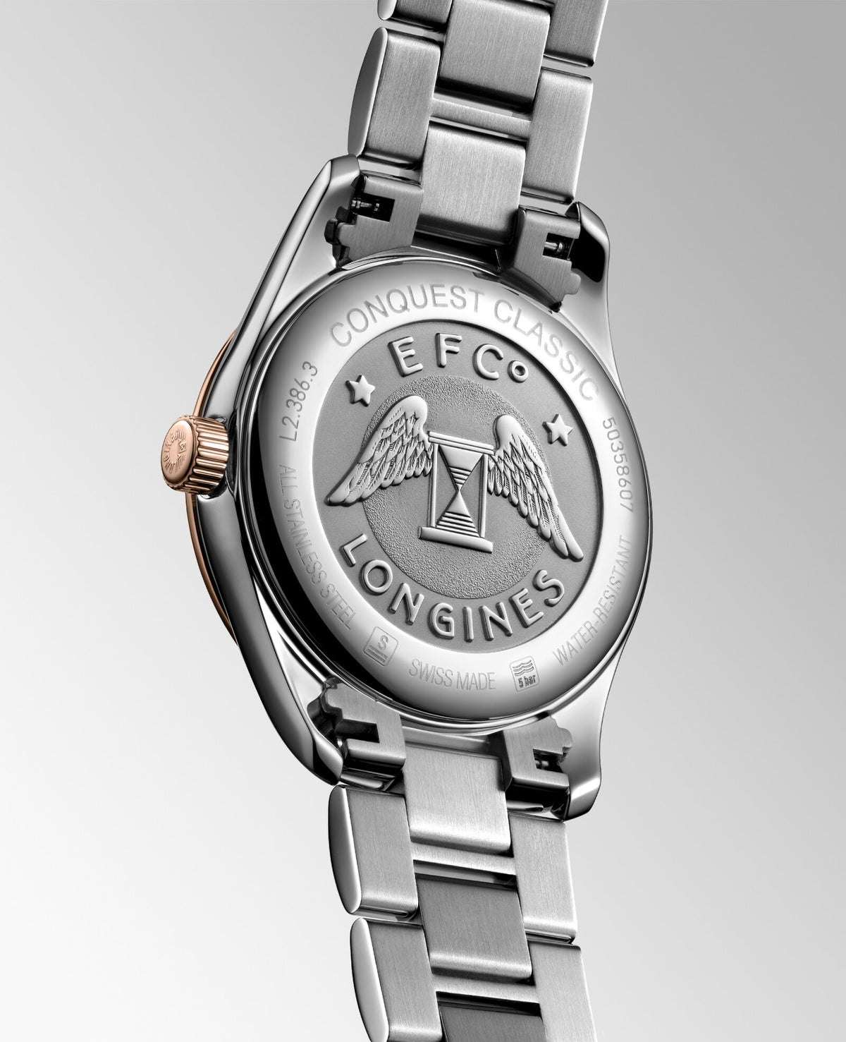 [SIMCHA-OFFICIAL-GALLERY:L2.386.3.87.7:04] Longines Conquest Classic 34.00mm Quartz White mother-of-pearl Dial Red Stainless Steel Bracelet Watch — official gallery view 4