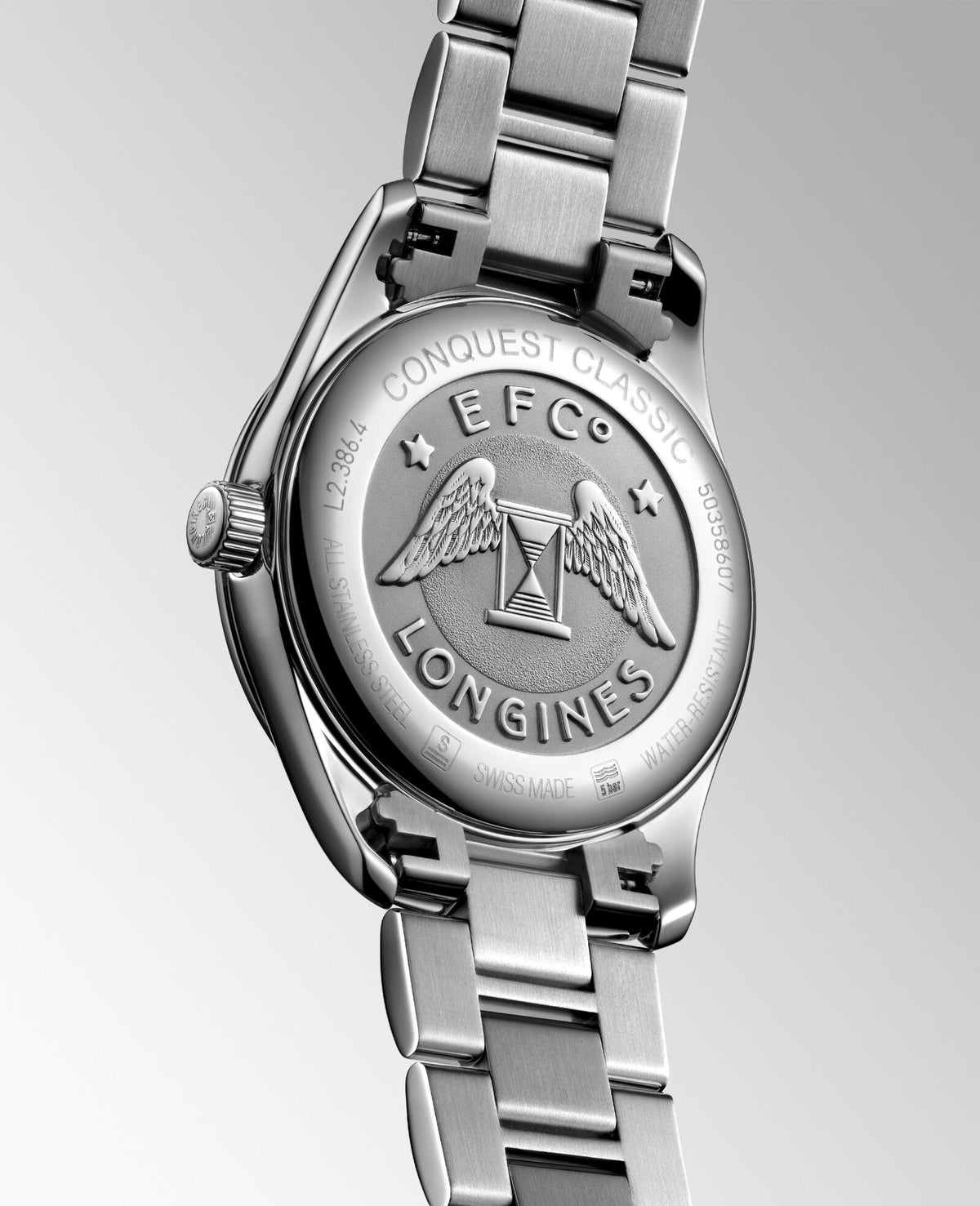 [SIMCHA-OFFICIAL-GALLERY:L2.386.4.72.6:04] Longines Conquest Classic 34.00mm Quartz Sunray silver Dial Stainless Steel Bracelet Watch — official gallery view 4