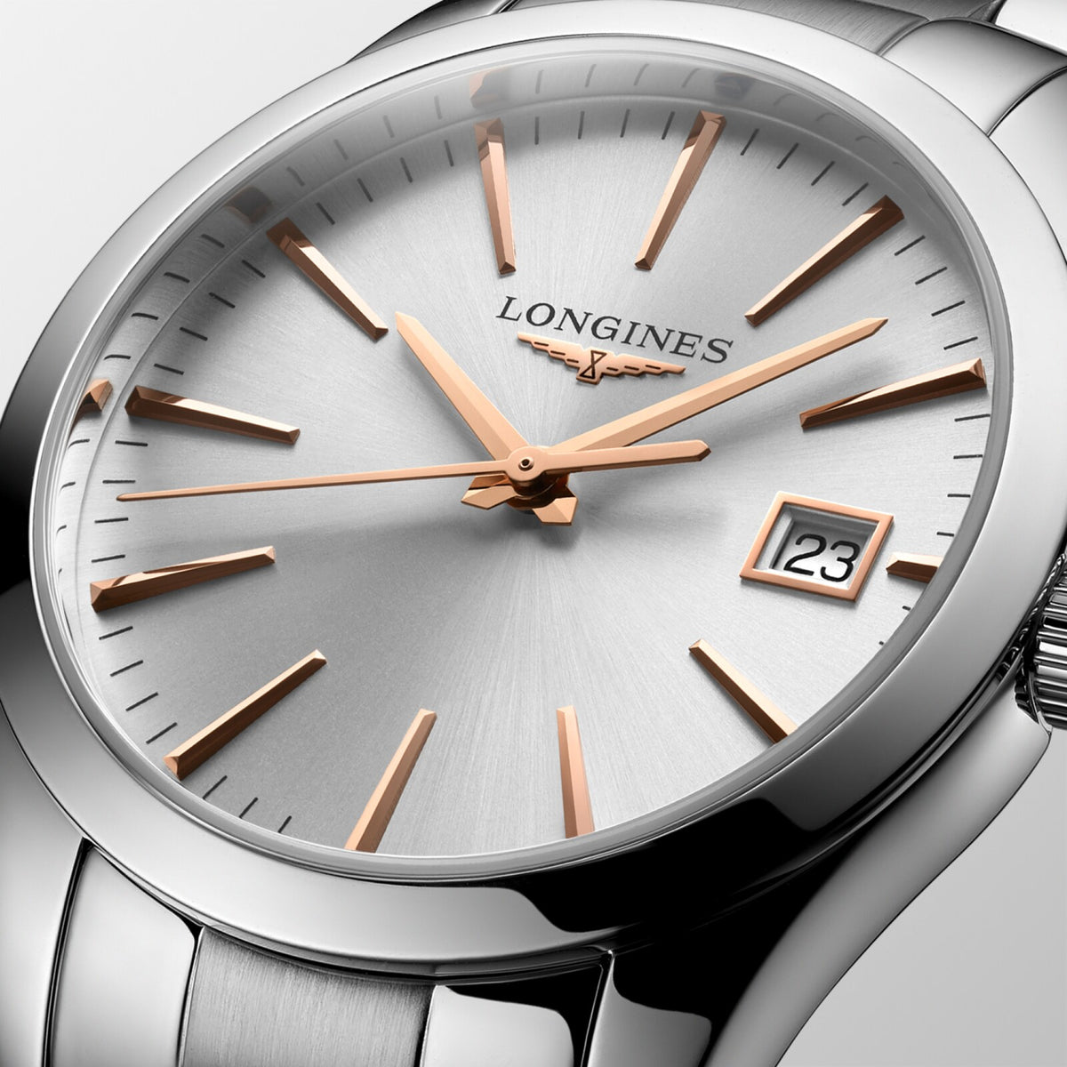 [SIMCHA-OFFICIAL-GALLERY:L2.386.4.72.6:02] Longines Conquest Classic 34.00mm Quartz Sunray silver Dial Stainless Steel Bracelet Watch — official gallery view 2