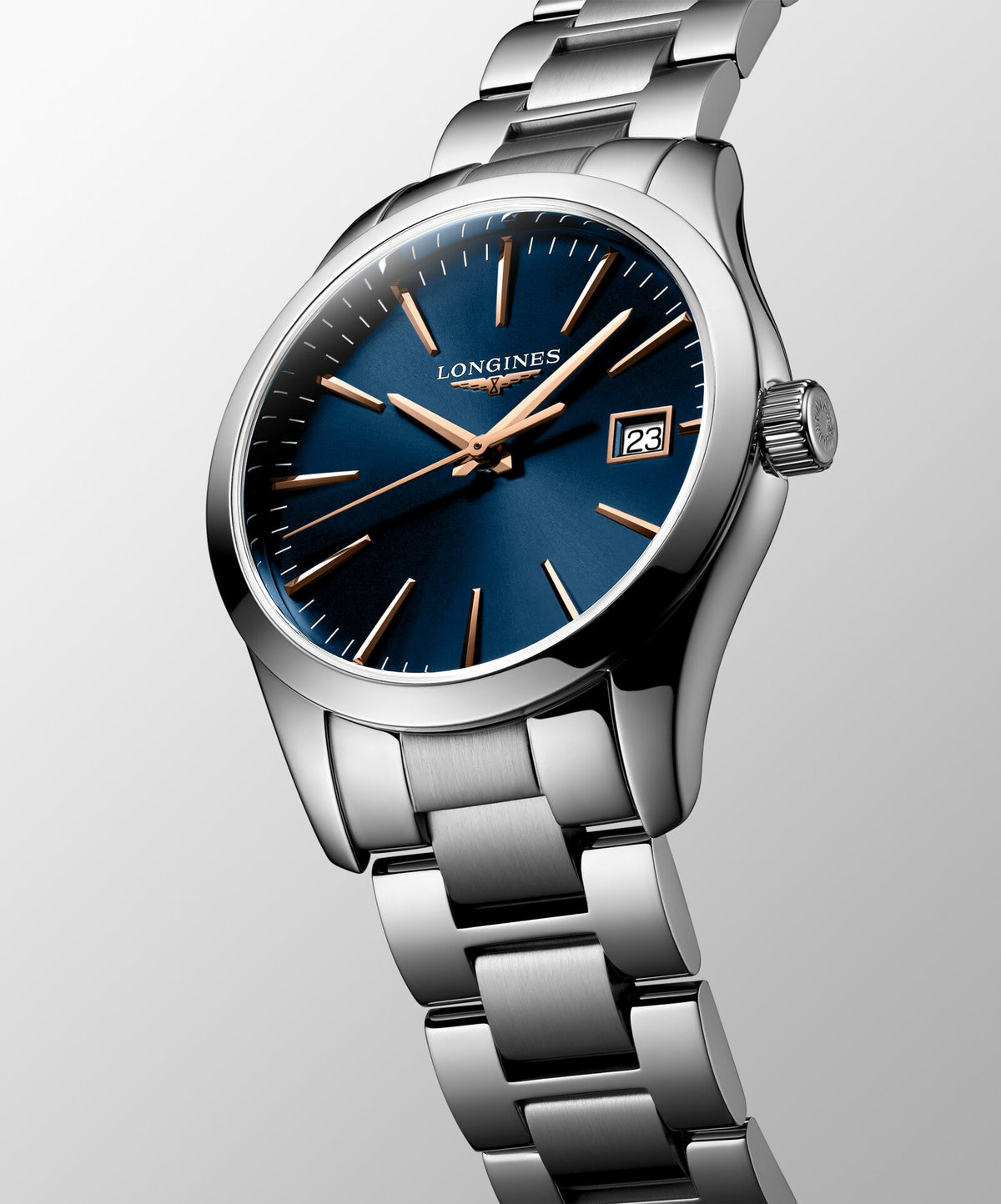 [SIMCHA-OFFICIAL-GALLERY:L2.386.4.92.6:04] Longines Conquest Classic 34.00mm Quartz Blue Dial Stainless Steel Bracelet Watch — official gallery view 4