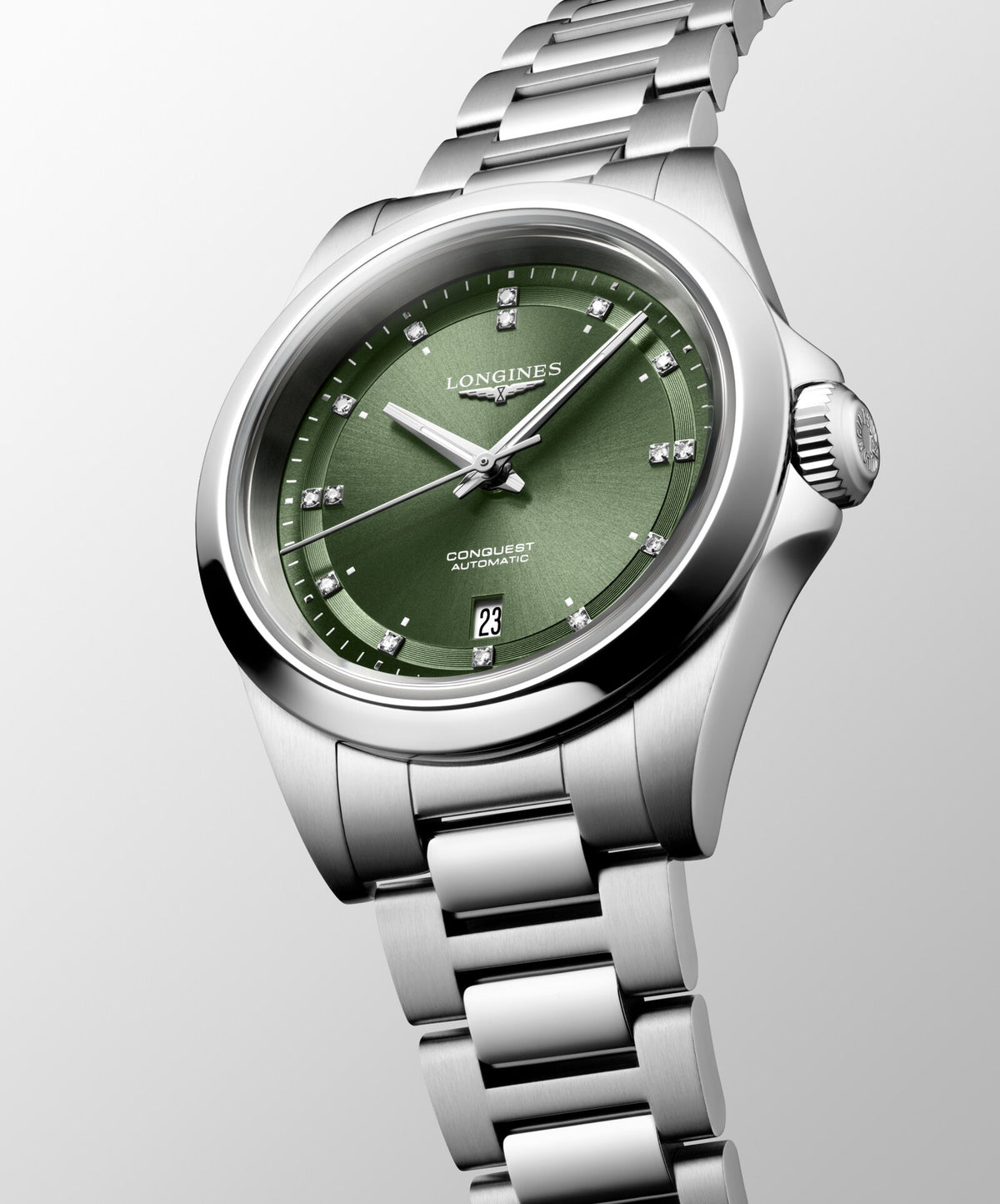 [SIMCHA-OFFICIAL-GALLERY:L3.320.4.07.6:04] Longines Conquest 30.00mm Automatic Sunray green Dial Stainless Steel Bracelet Watch — official gallery view 4