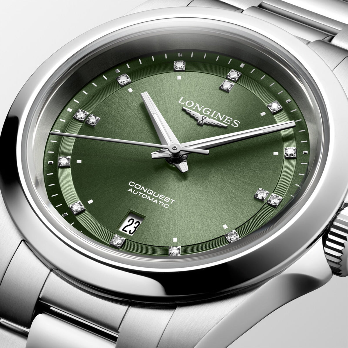 [SIMCHA-OFFICIAL-GALLERY:L3.320.4.07.6:02] Longines Conquest 30.00mm Automatic Sunray green Dial Stainless Steel Bracelet Watch — official gallery view 2