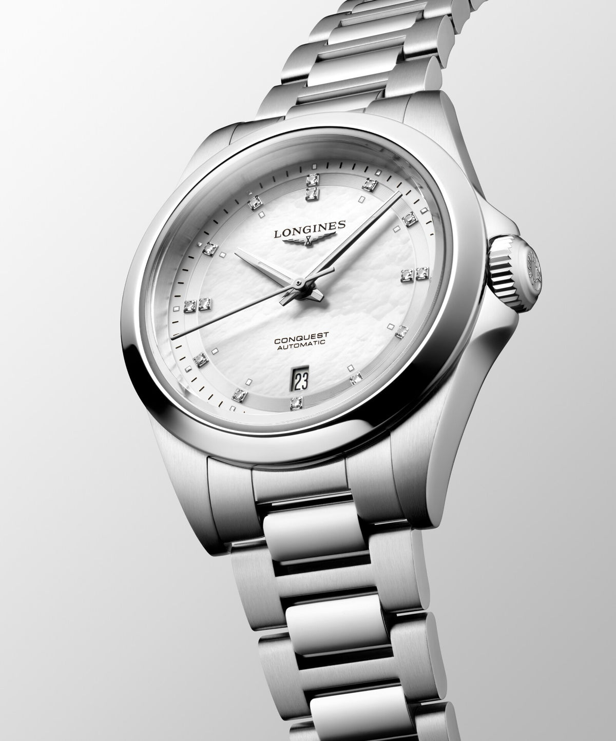 [SIMCHA-OFFICIAL-GALLERY:L3.320.4.87.6:03] Longines Conquest 30.00mm Automatic White mother-of-pearl Dial Stainless Steel Bracelet Watch — official gallery view 3