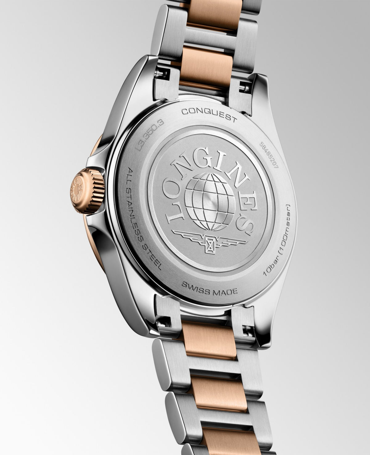 [SIMCHA-OFFICIAL-GALLERY:L3.350.3.18.7:05] Longines Conquest 30.00mm Quartz White sandblasted Dial Red Stainless Steel Bracelet Watch — official gallery view 5