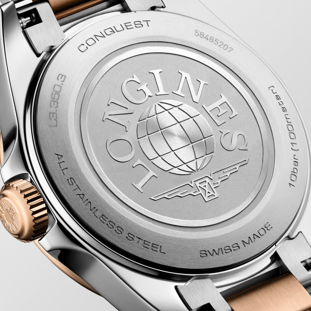 [SIMCHA-OFFICIAL-GALLERY:L3.350.3.18.7:03] Longines Conquest 30.00mm Quartz White sandblasted Dial Red Stainless Steel Bracelet Watch — official gallery view 3