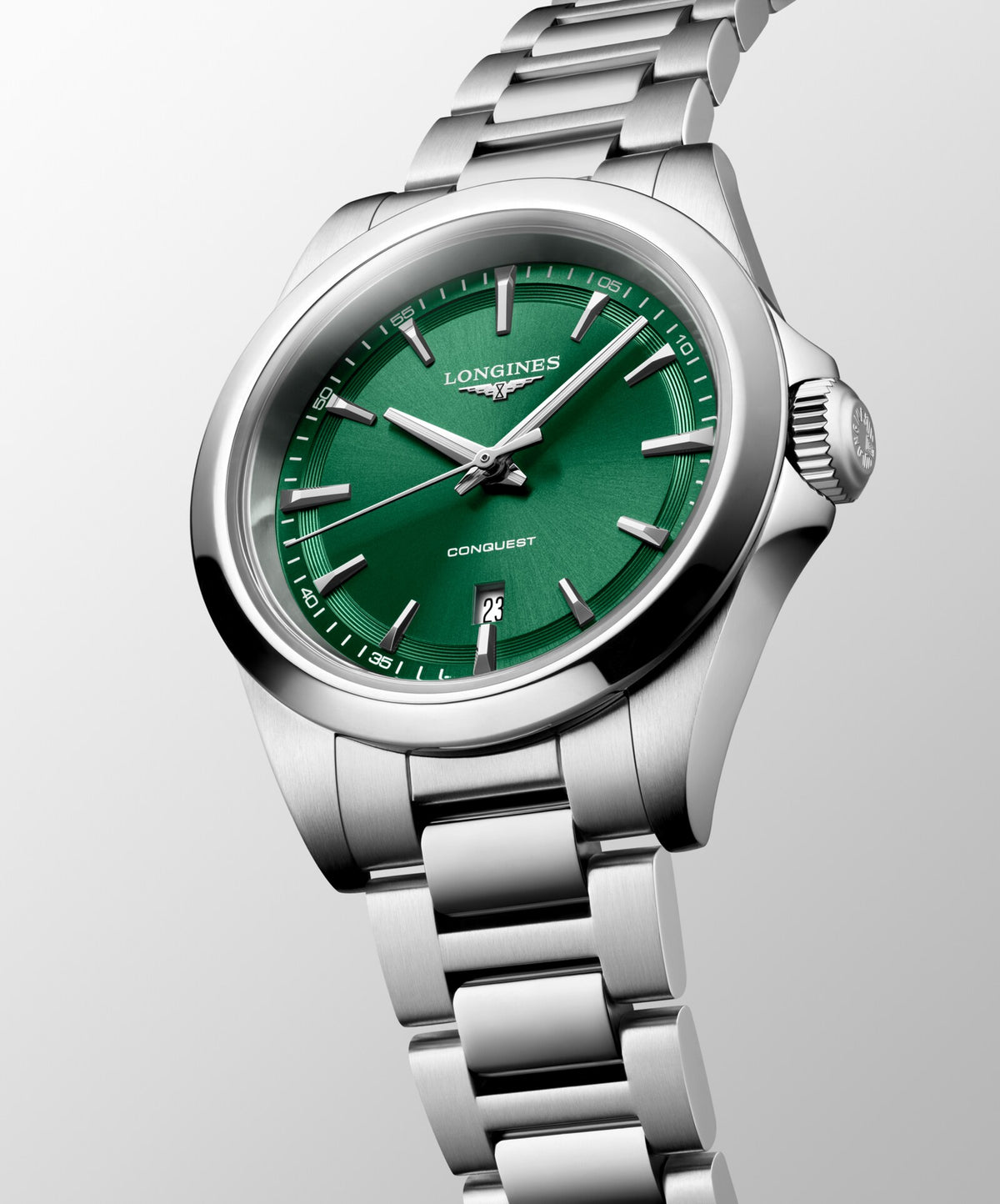 [SIMCHA-OFFICIAL-GALLERY:L3.350.4.09.6:03] Longines Conquest 30.00mm Quartz Sunray green Dial Stainless Steel Bracelet Watch — official gallery view 3