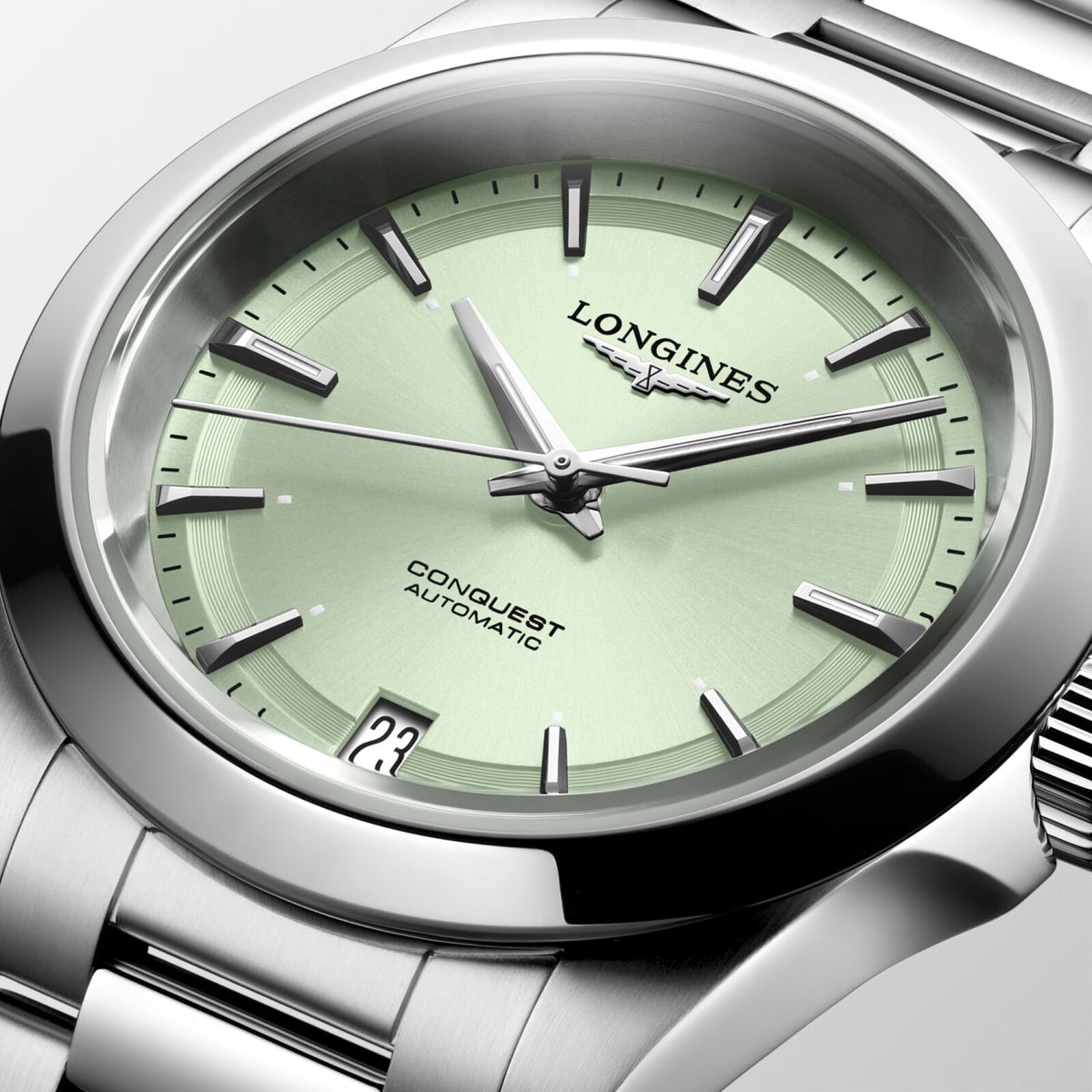 [SIMCHA-OFFICIAL-GALLERY:L3.430.4.02.6:02] Longines Conquest 34.00mm Automatic Sunray green Dial Stainless Steel Bracelet Watch — official gallery view 2